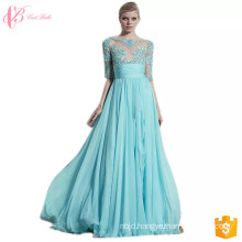 2017 New Blue Short Sleeve Tight Transparent Patterns Of Lace Evening Cinderella Dresses Ladies